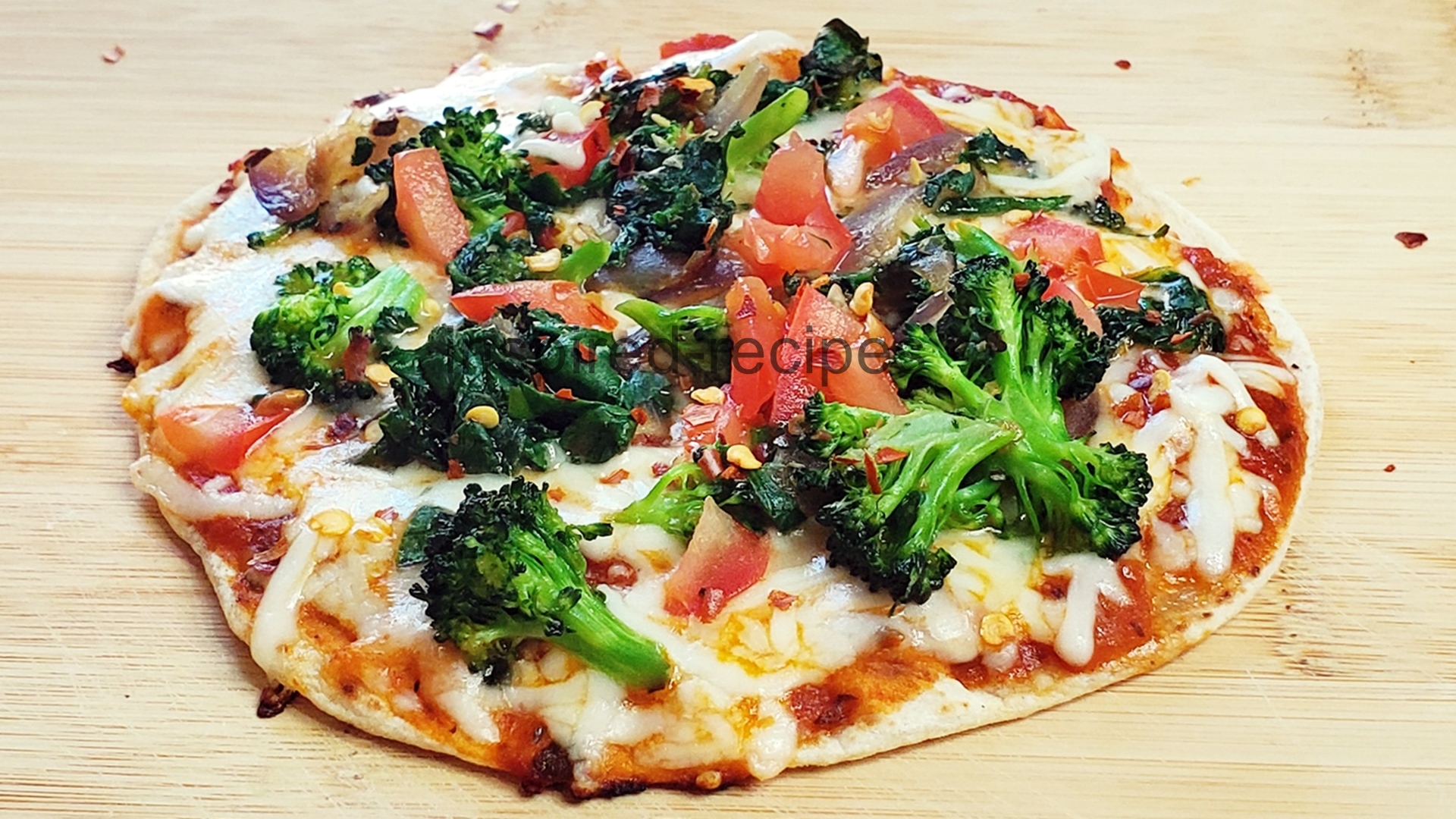 Tortilla Pizzaonion Broccoli Spinach And Tomato Pizza Inspired Recipes